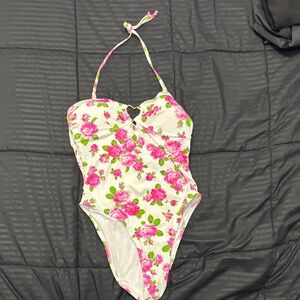 Kids Floral One-Piece Swimsuit - Pink Rose Print